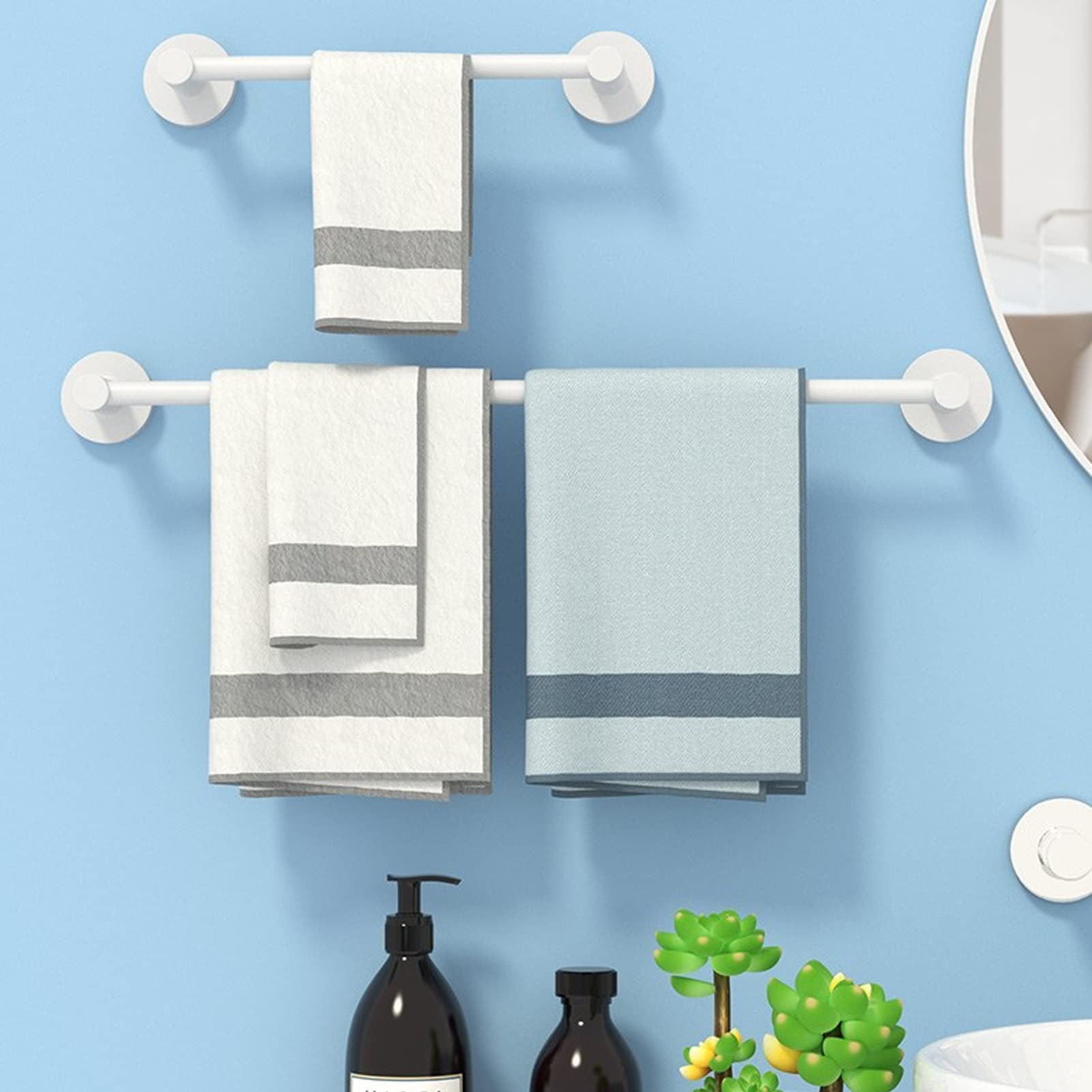Barra toallera Individual para baño, riel Blanco de Pared, Soportes Redondos para Accesorios de Cocina y baño, Montaje con Tornillos, 30cm-98cm (Tamaño: 40cm)
