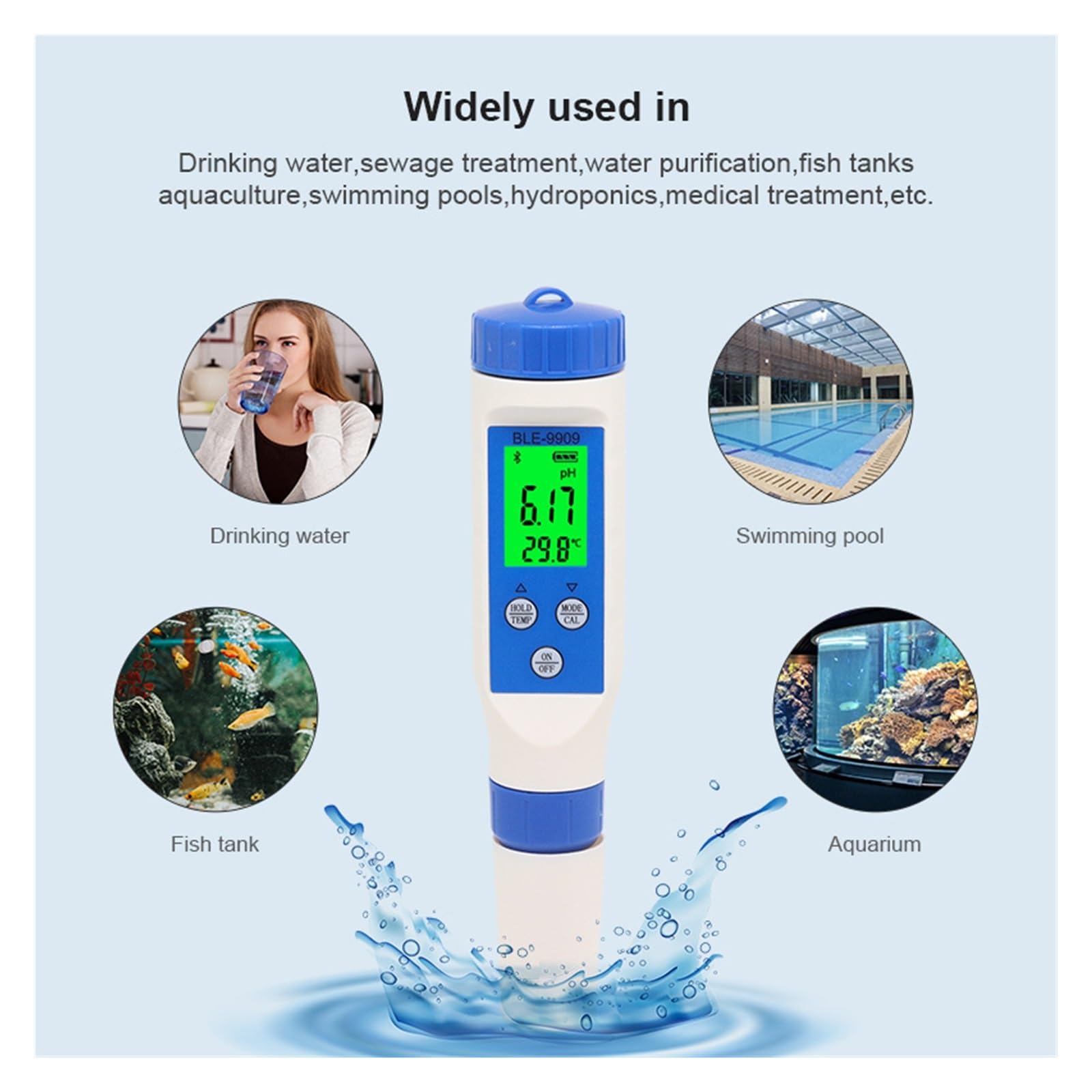 Medidor Agua 3/4/5/7 En 1 Medidor De PH Bluetooth TDS/EC/ORP/salinidad/SG/Herramienta Temperatura Monitor Calidad del Agua Digital Probador For Acuario Multiusos Preciso Fácil(BLE-9909)