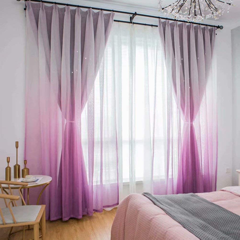 Amazon｜姫系 遮光カーテン レース付き パープル 二重 遮光率90