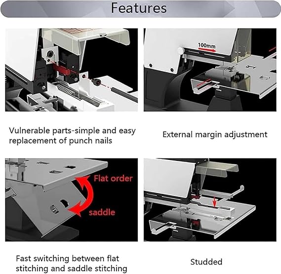 Electric Saddle Stapler, 2-50 Sheets Heavy Duty Saddle Stitch Stapler, 1-9 Levels Binding Pressure Adjustable, with Foot Pedal, for Office, School & Print Shop