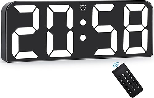 SZELAM Reloj de pared digital, reloj despertador digital LED grande de 9.6 pulgadas con control remoto, brillo de 3 niveles, reloj eléctrico de