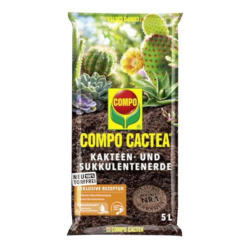 Compo CACTEA® Kakteen- und Sukkulentenerde torffrei, 5 L – Spezialerde für Kakteen & Sukkulenten – lockere Struktur für gesunde Wurzeln – optimale Wasserführung – hochwertige Pflanzerde