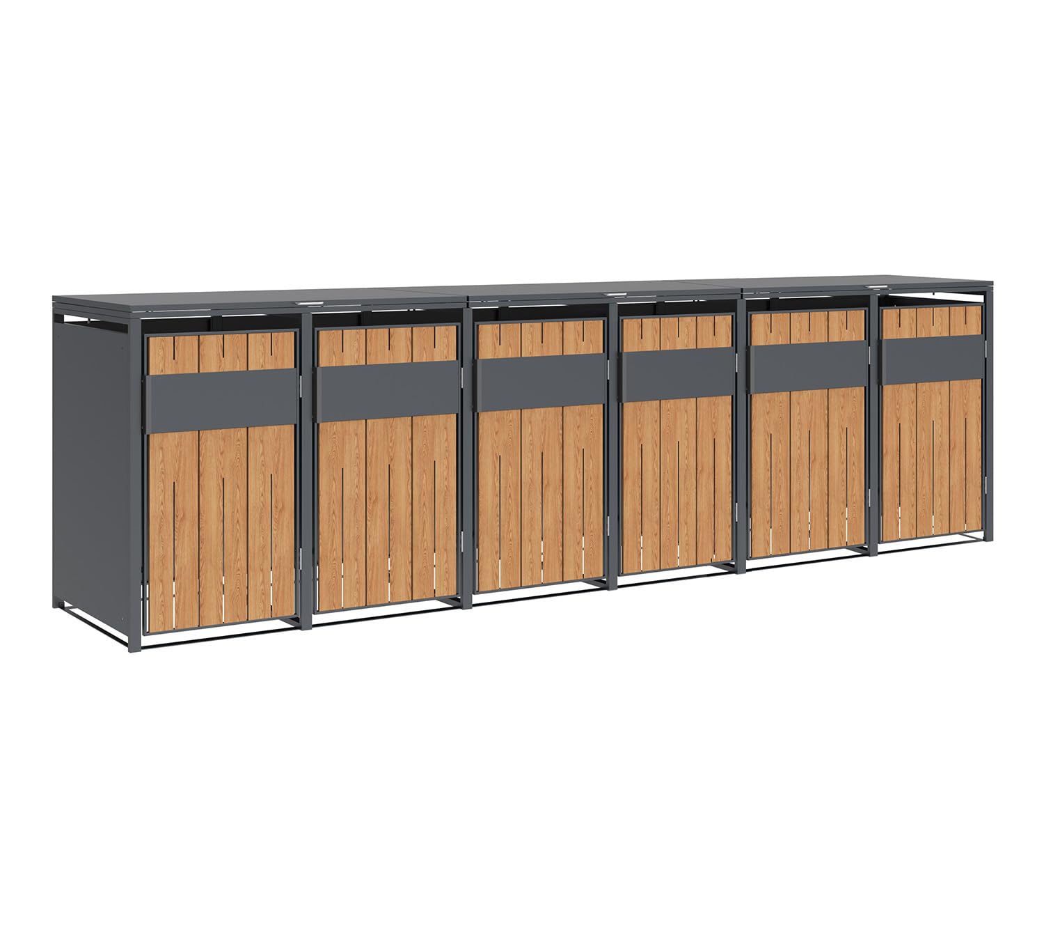 Westmann Varius 6 Mülltonnenbox 6x240L | Metall & Holzoptik | Gasdruckfedern | Magnetverschluss | Mülltonnenverkleidung Anthrazit