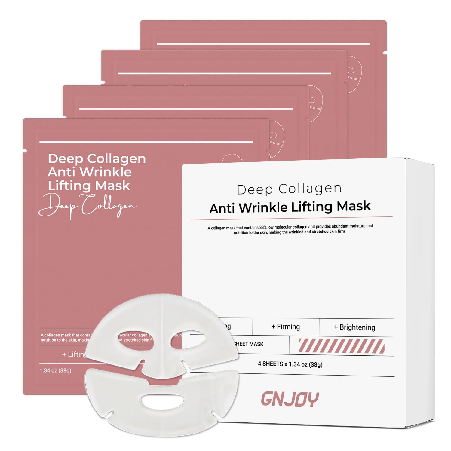 GNJOY Collagen Face Mask Deep Anti Wrinkle Lifting Hydrating Overnight Masks 38g x 4ea, Tightening, Moisturizing, Pore Minimizing, Skin Care Mask