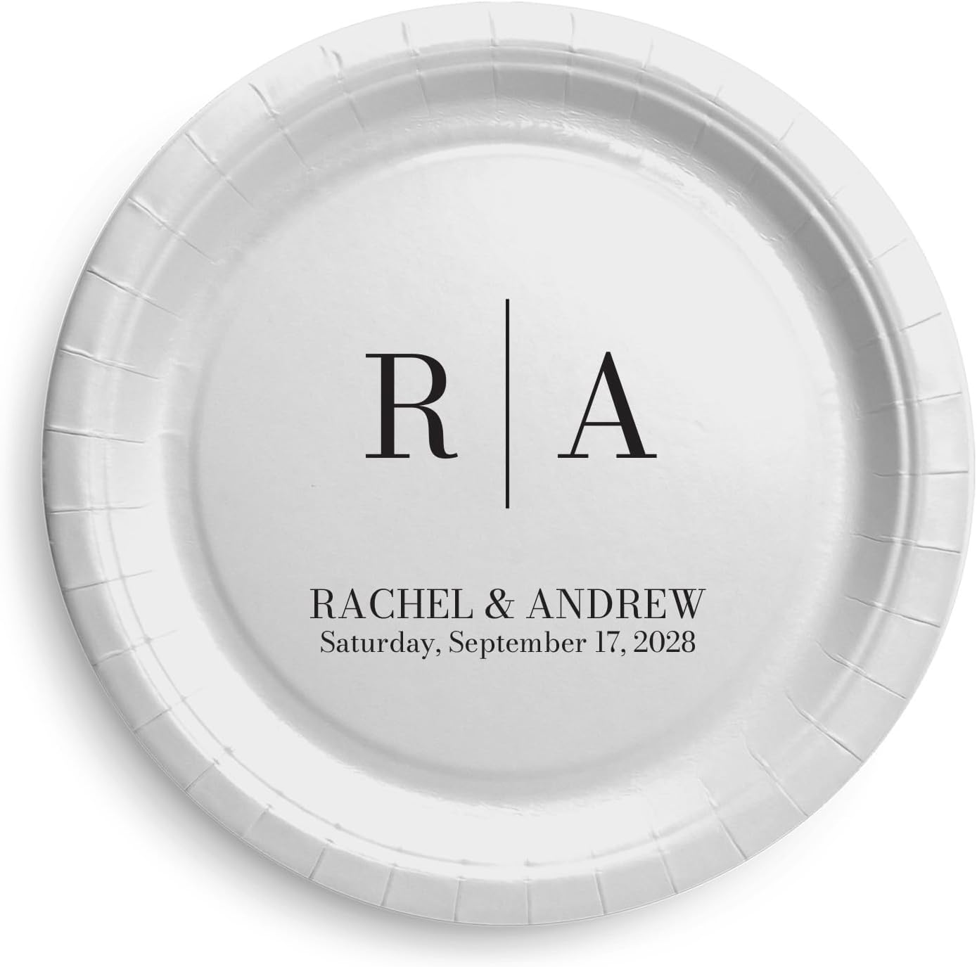 Personalized Monogram Dinner Paper Plates / 24 Classic Black And White Wedding Anniversary DIY Meal Plates / 9 3/8" Diameter Custom Initials Night Before Event Appetizer Plate Pack / Made In The USA