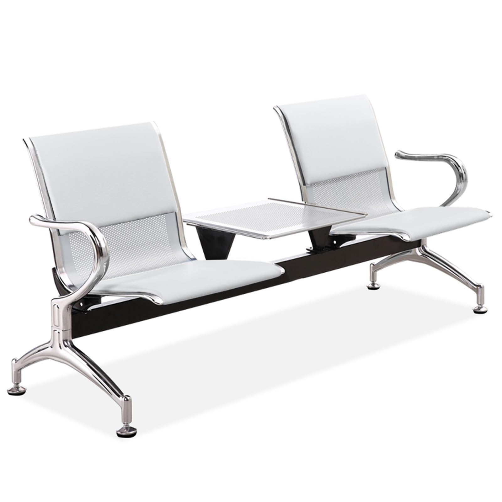ASerZenith Brown Pu Leather Waiting Room Chairs With Coffee Table 2Seat Office Bench Seating Guest Reception Chairs With Arms For Office Gym & Airport Use,White-175Cm/69In