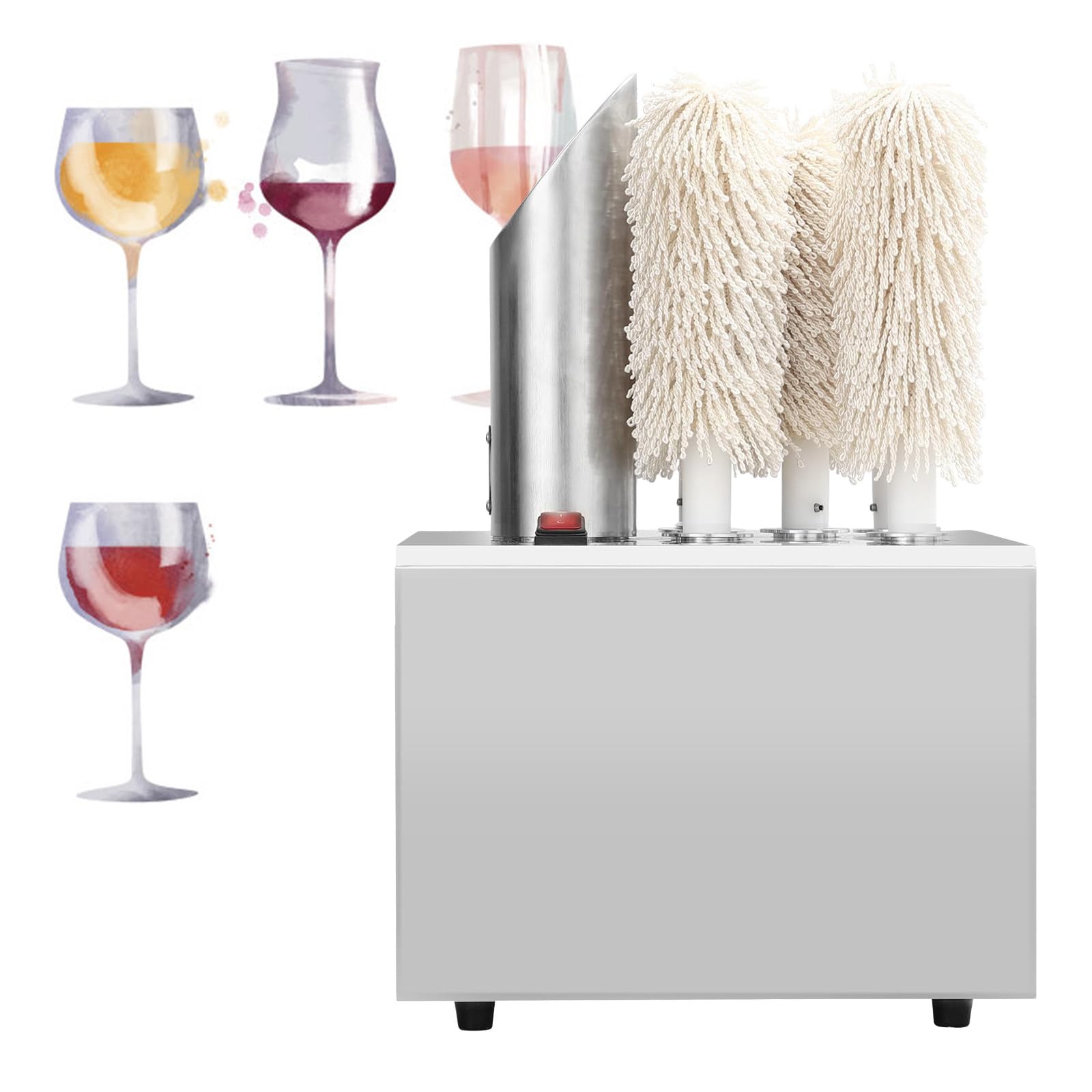 Wine Glass Polisher Machine - Commercial Electric Dryer, 304 Stainless Steel, 1200W, 140°F Air Drying for Bar Kitchen Restaurant, 8 Brushes, 220V