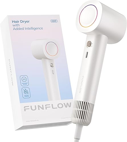 Funflow Secador de pelo iónico ligero para mujer - Secador de pelo inteligente con sensor AI, 5 modos de secado rápido, control de temperatura