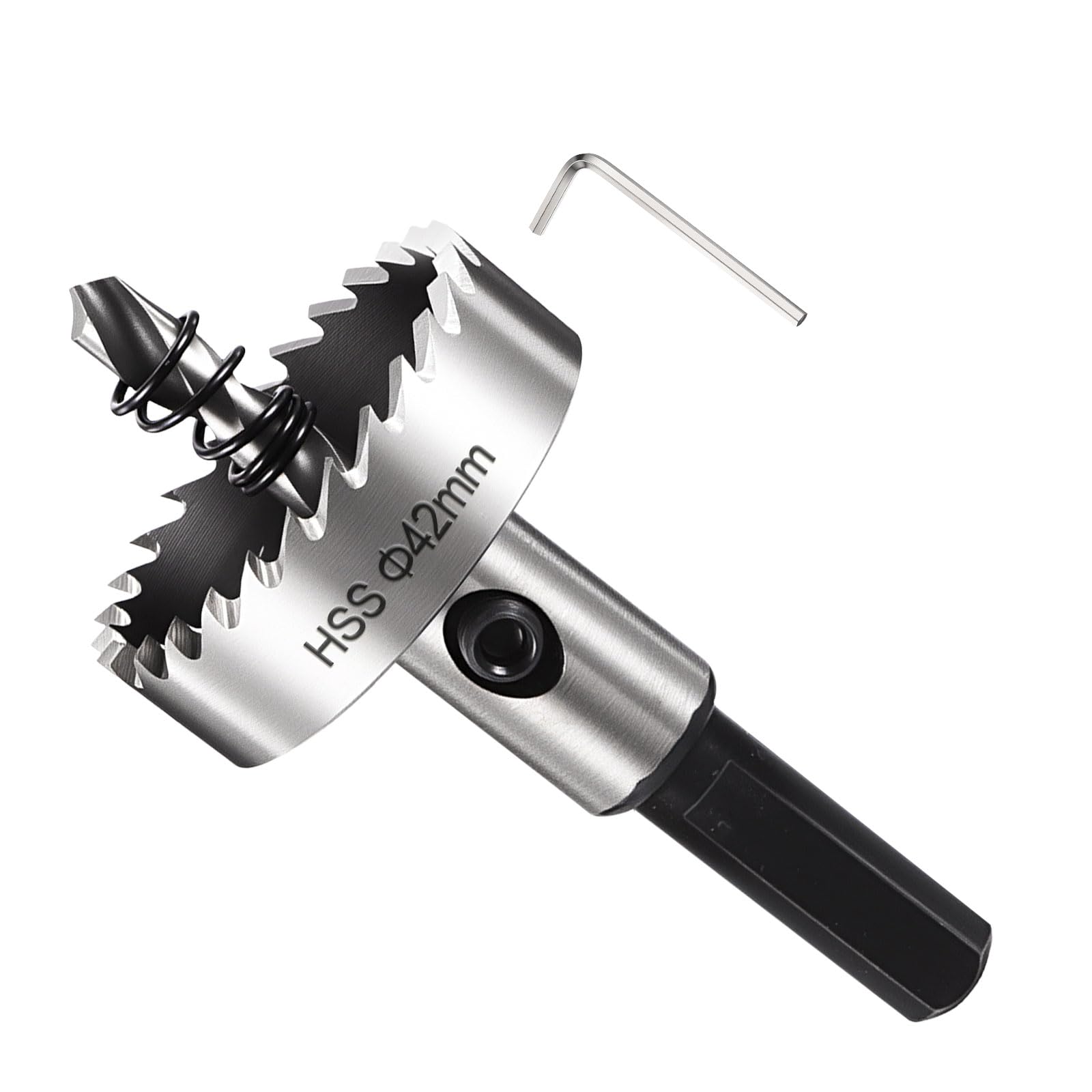 METALLIXITY Hole Saw 42mm (1-21/32"), 4341 High Speed Steel Hole Cutter with Center Drill Bit, Hex Key and Spring