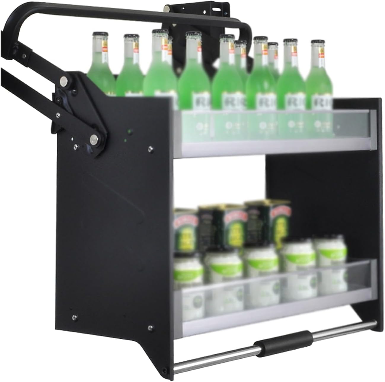 Upper Cabinet Pull-Down Aluminum Alloy Storage Rack,Double-Layer Storage Basket,Suitable for Coffee Shops,20kg Load Capacity(Cabinet 900mm)