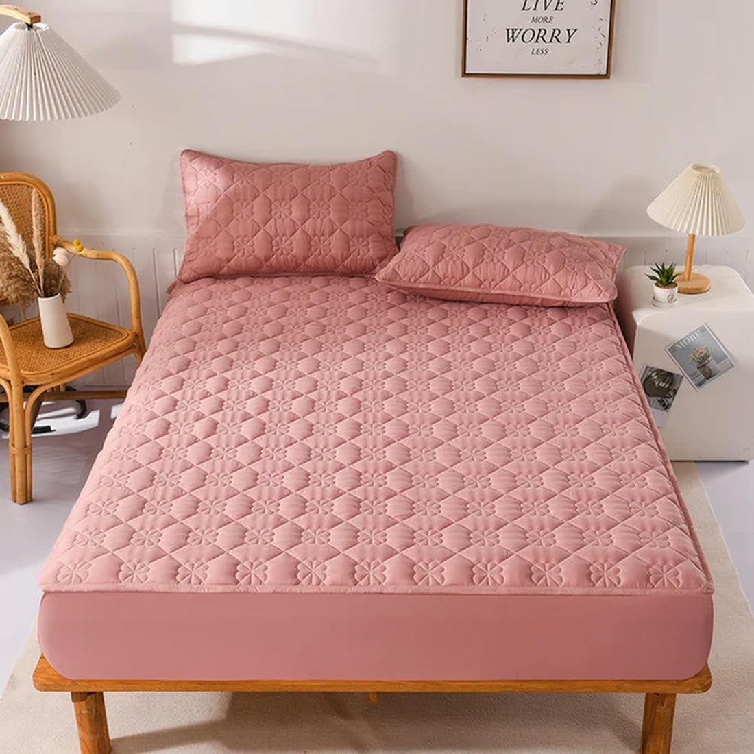 Sábana Bajera Impermeable de Colores sólidos, Fundas de colchón Ajustables, Cuatro Esquinas con Funda de Almohada con Banda elástica, 1 Uds.