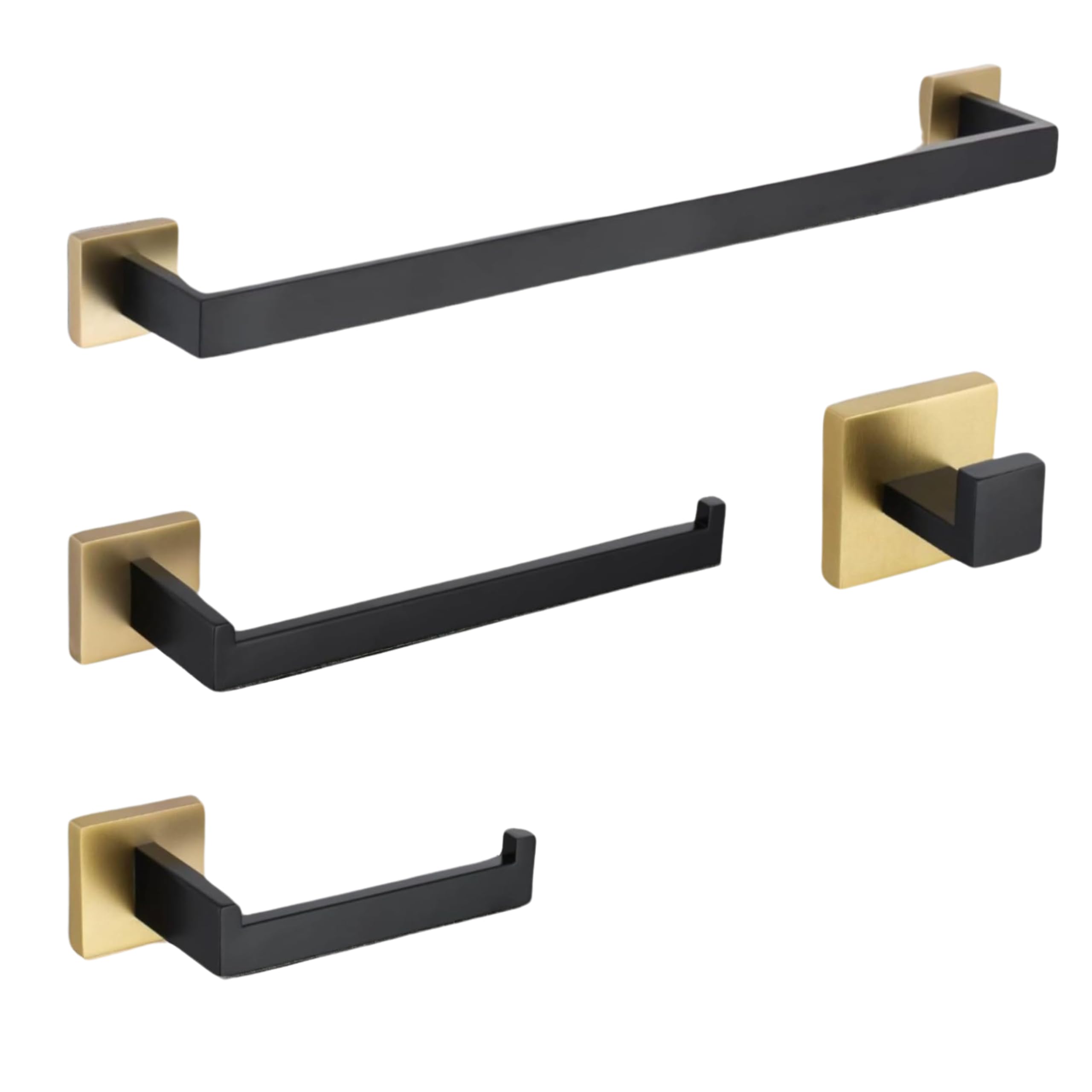 LUXIUR 4 Piece Towel Hanger for Wash Basin, Towel Rod for Bathroom, Wall Hook for Hanging Strong 5kg, Toilet Paper Roll Holder, Towel Bar for Kitchen, Black Gold