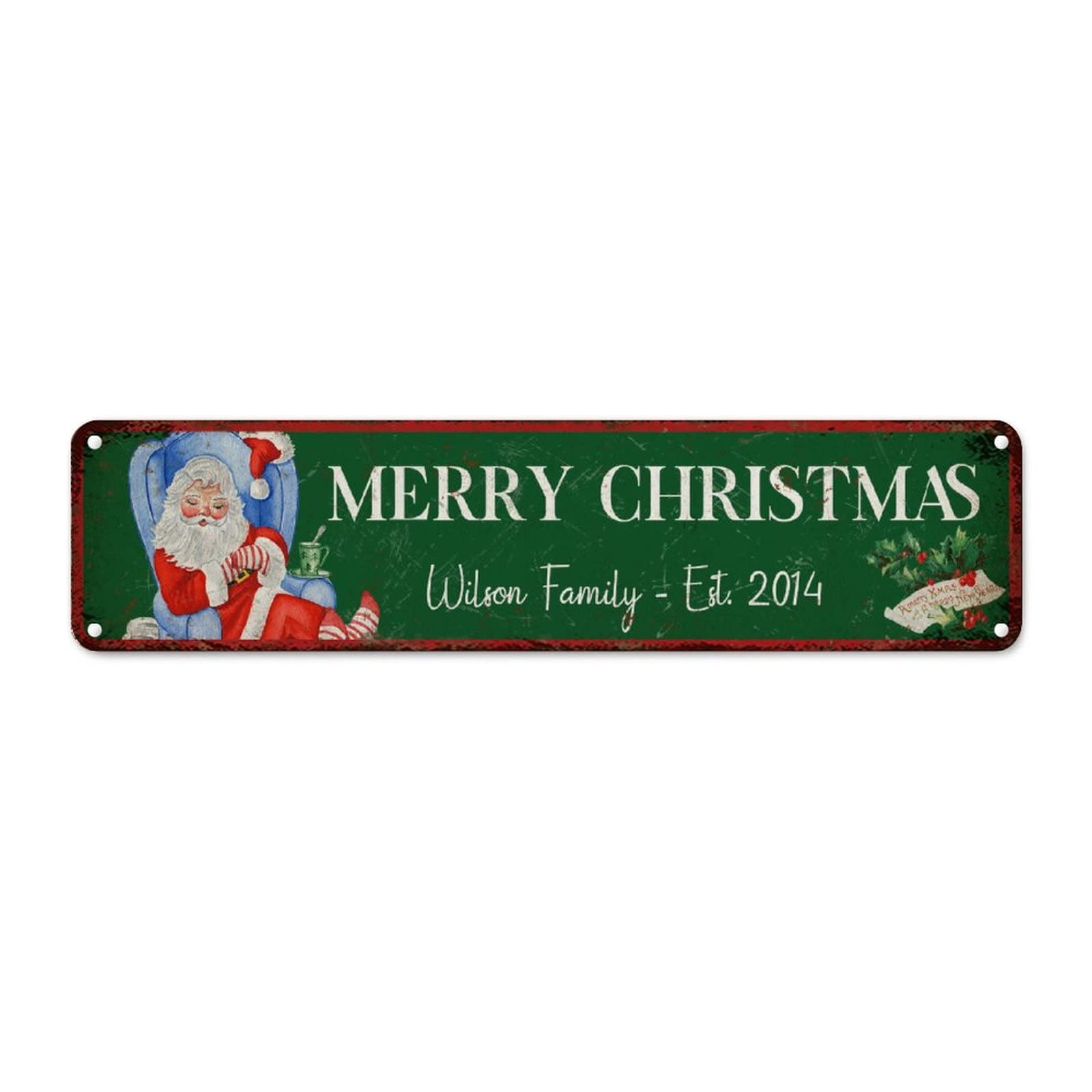 Cadeau de Noël plaque murale vintage Merry Christmas en métal vert à offrir