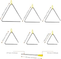 Vista 2 de Juego de 6 instrumentos de triángulo musical, 4, 5, 6, 7, 8, 9 pulgadas, instrumentos de percusión con Striker, triángulo de acero musical