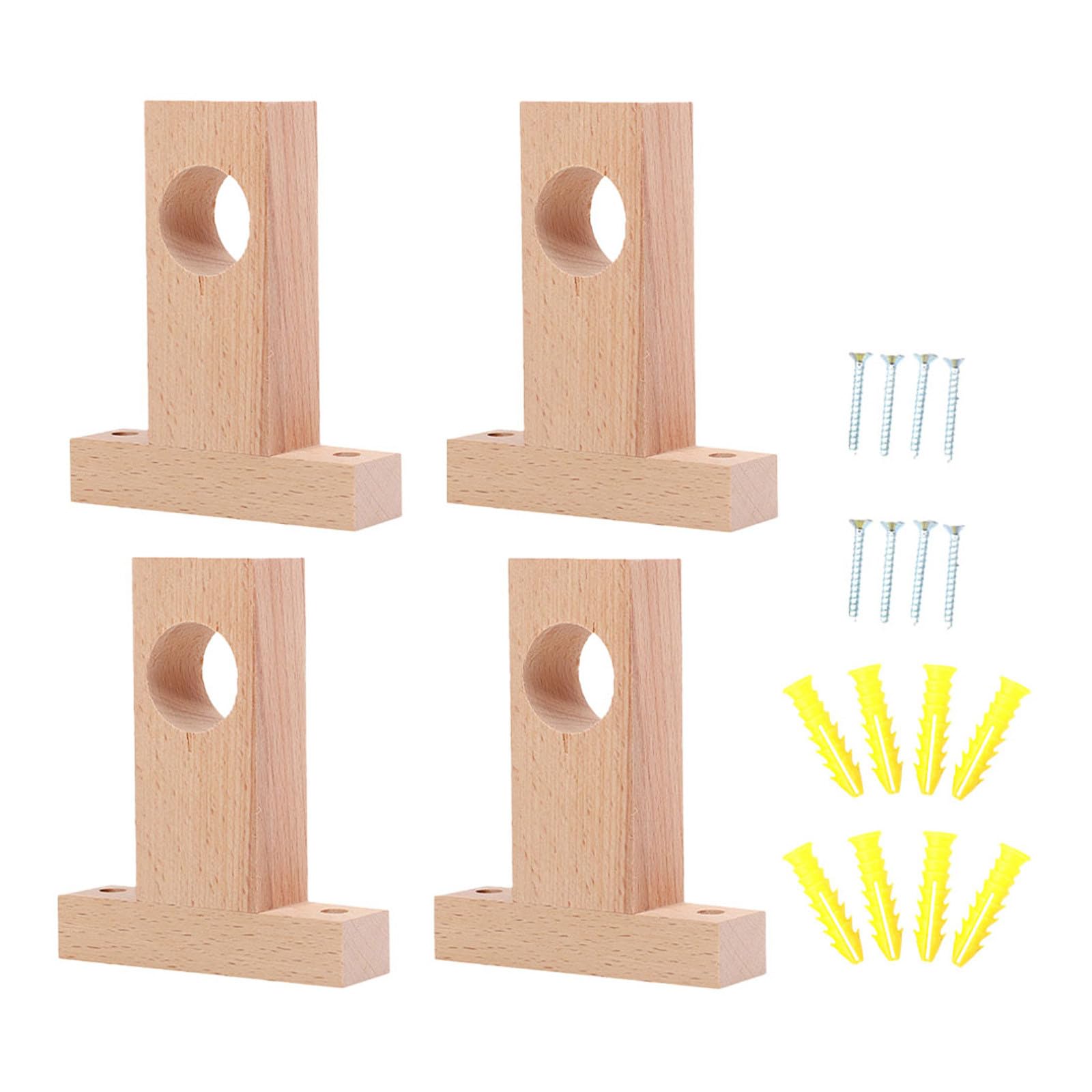 Luxshiny Supporti per Bastone Tenda in Legno Beige 4 Pezzi, 2.5 Cm