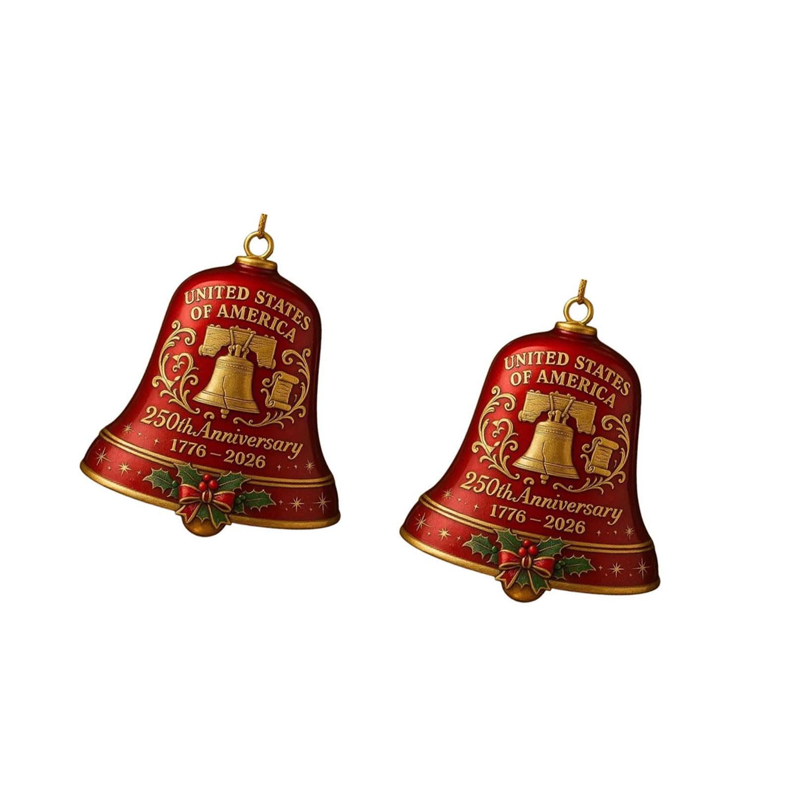 Xjdzineq 250th Anniversary Metal Bells Ornament Christmas Tree Decoration for Collectors History Enthusiasts Christmas Tree Ornament