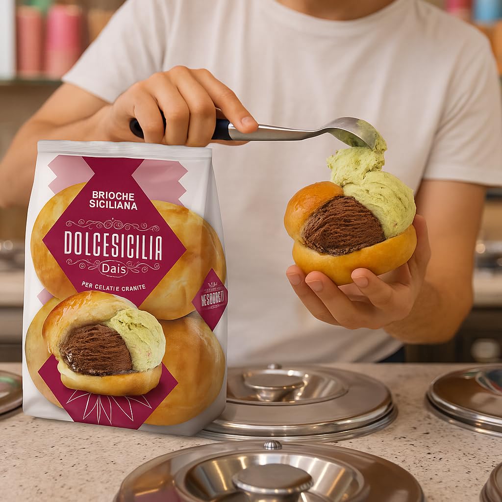 6 Confezioni Brioche Siciliana 280g (4 Pezzi per Confezione) – Soffici e Profumate, Ideali per Gelato, Granite, Colazione o Merenda, Ricetta Tradizionale con “Tuppo”, Totale 24 Brioches