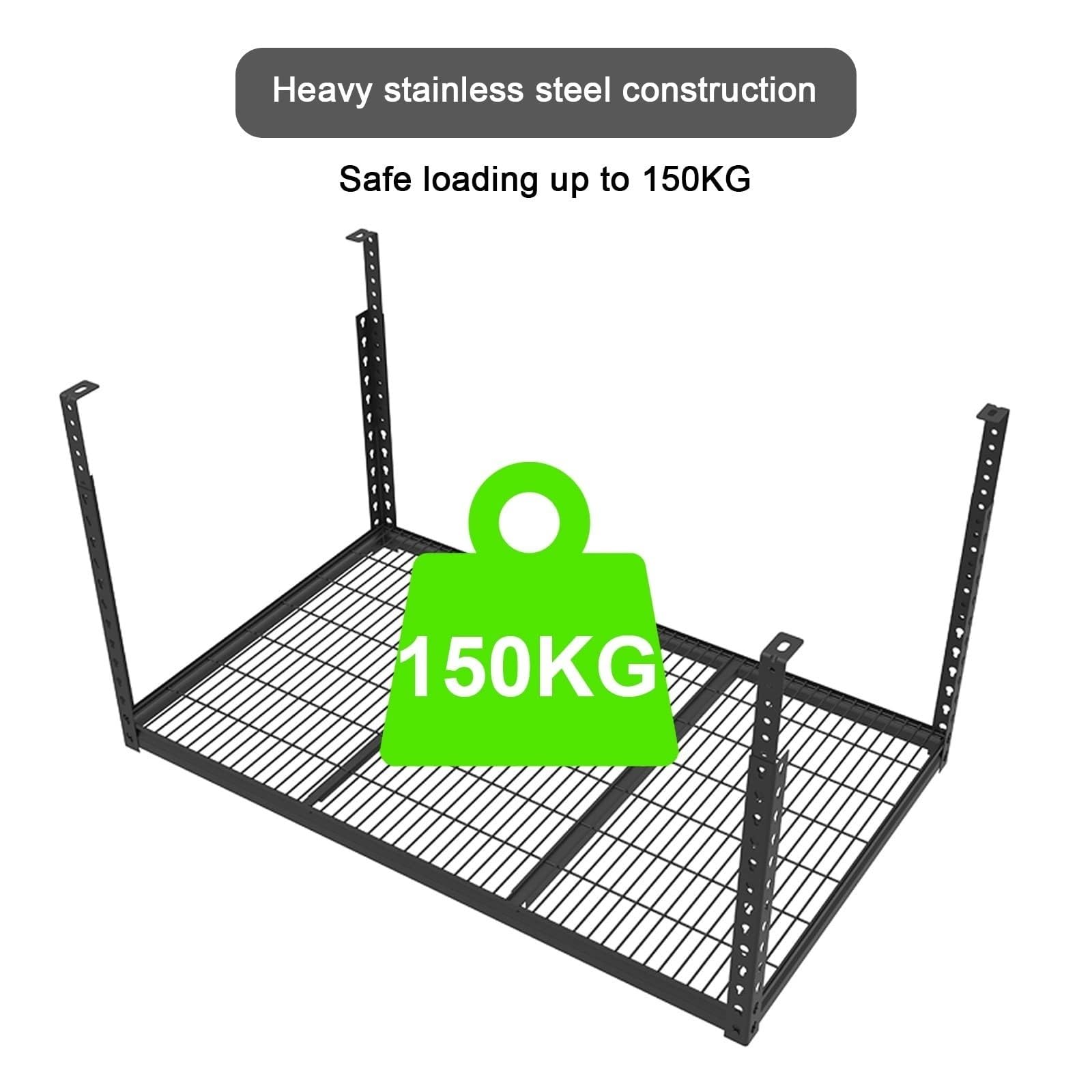 Scaffalature Per Garage Sospese, Scaffali Regolabili Per Montaggio A Soffitto, Pensili Per Garage, Capacità Di Peso 150 Kg, 115 × 70 Cm, Nero