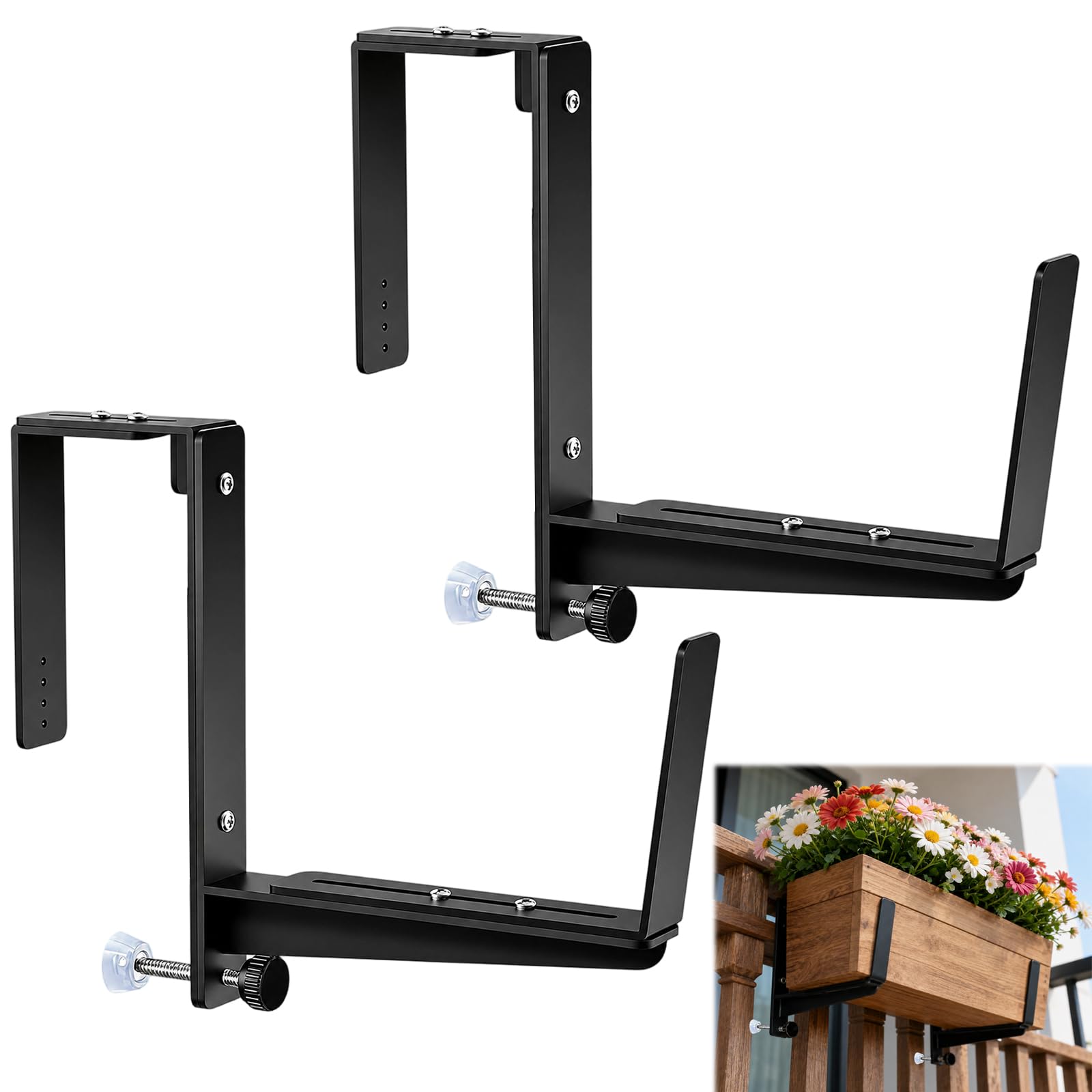2 Stück Blumenkastenhalterung, Balkonkastenhalter Schwerlast, Verstellbare Fensterkastenhalterungen Und Pflanzkastenhalterungen Für Geländer, Massive Blumenkastenhalterung für Balkon, Terrasse