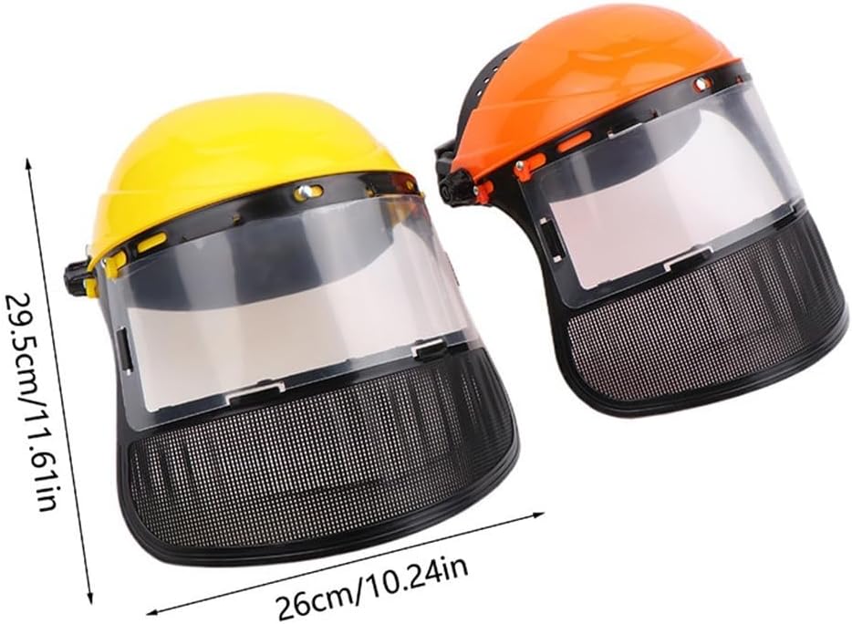 Garden Grass Trimmer Helmet with Adjustable Headband and Metal Mesh Visor for Outdoor Safety (Yellow Mesh Cover)