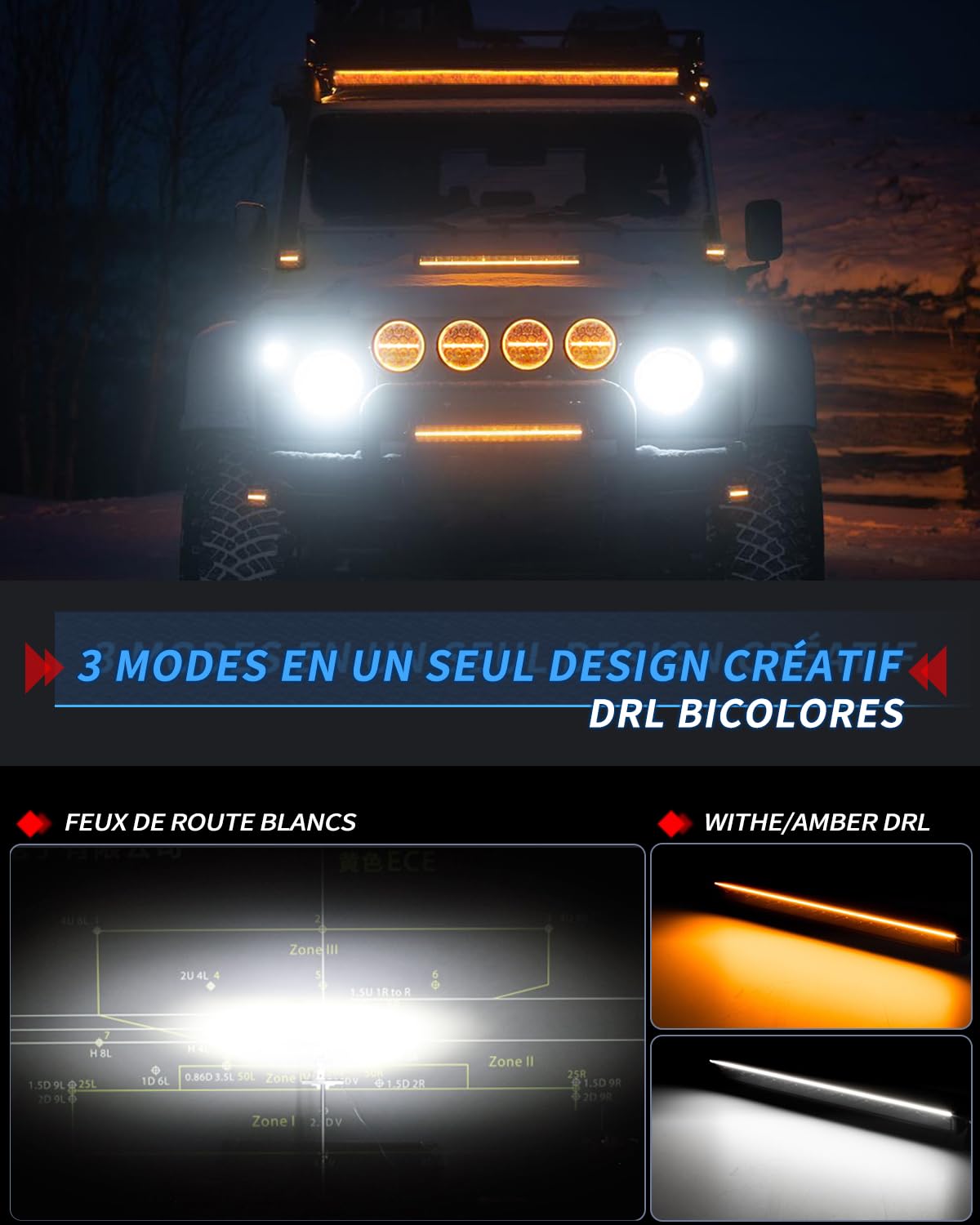 BraveWAY 21" 15000LM Barre LED avec DRL Anti-Éblouissement Projecteur Longue Portée Homologué ECE Rampe LED 4x4 Pour Tracteurs Agricoles Camions Caravanes Quad SSV avec Kit de Câblage