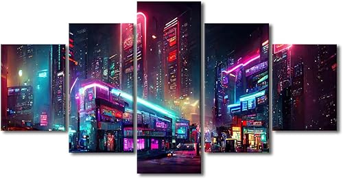 Miniatura 73 de Lienzo decorativo moderno para pared, pintura artística Cyberpunk, impresión de 5 paneles, decoración de lienzo para sala de estar para dormitorio