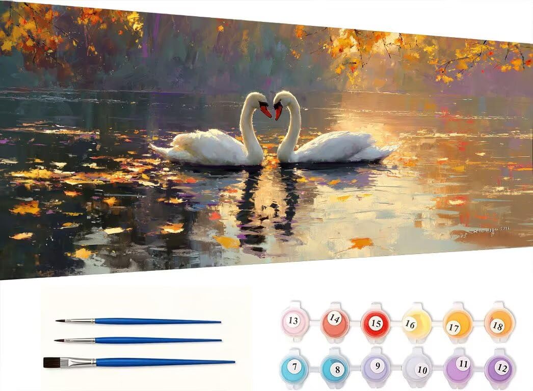 Pintar por Numeros Adultos, Cisne Blanco Del Estanque, 70x90cm 7JGWX-59