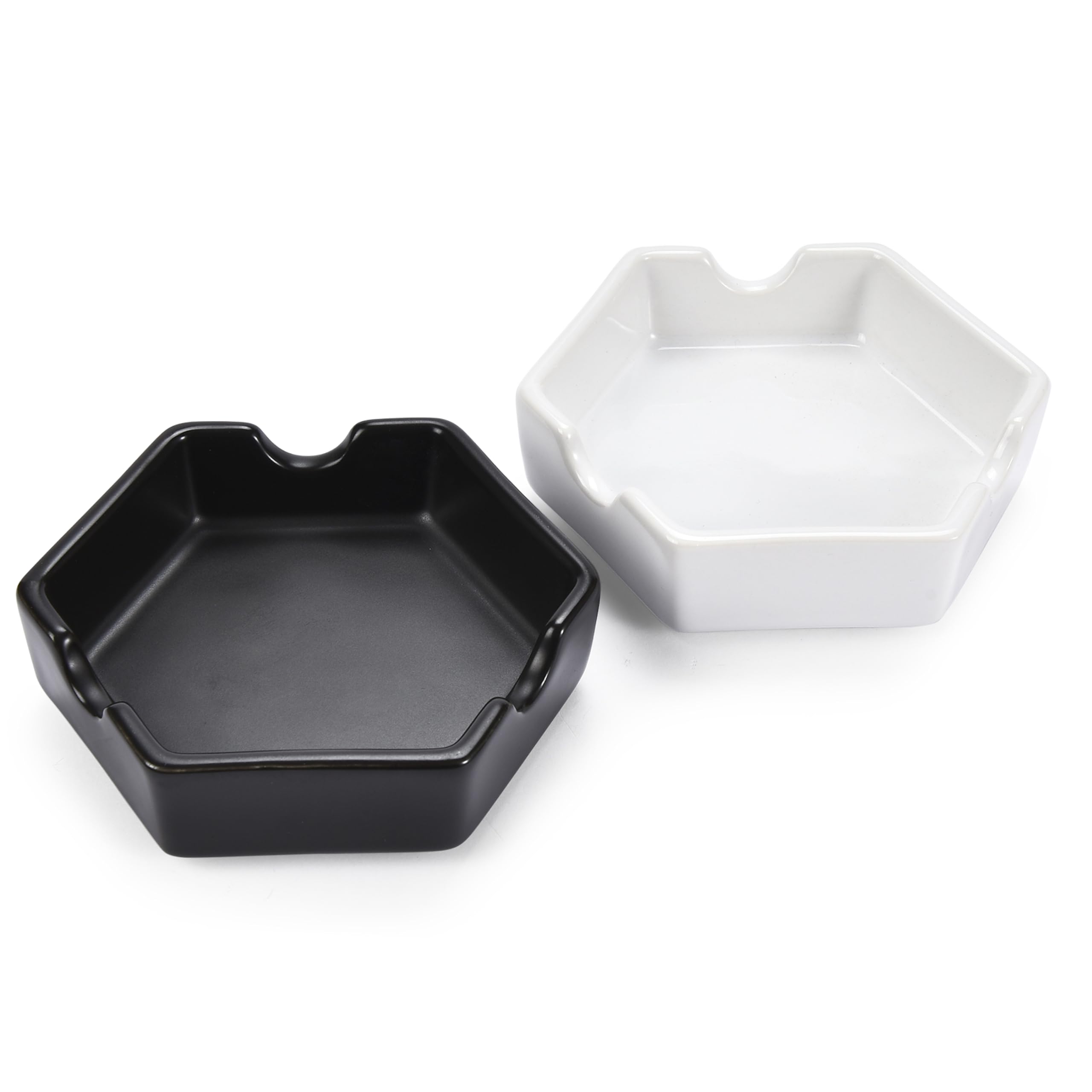 BarvivoCeramic Cigar Ashtray - Accessories - Tabletop Cigarettes Ashtrays for Indoor Outdoor Patio Home Office Use - 3 Slot Cigar Holder - Ash Tray Gift Sets for Men - Pack of 2 - Black & White