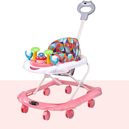 Jo Baby B&C Baby Foldable Activity Walker with Cushion Seat, Rattles, Parent Handle Rod and Adjustable Height | Baby with Musical Toy Bar | Walker Baby 6-18 Months Boys Girls (Pink)