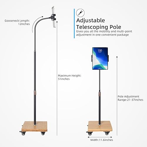 Miniatura 6 de wishacc Soporte de suelo para tablet para cama, cuello de cisne con altura ajustable y 4 ruedas, compatible con iPad mini Air Pro 12.99.7, Galaxy