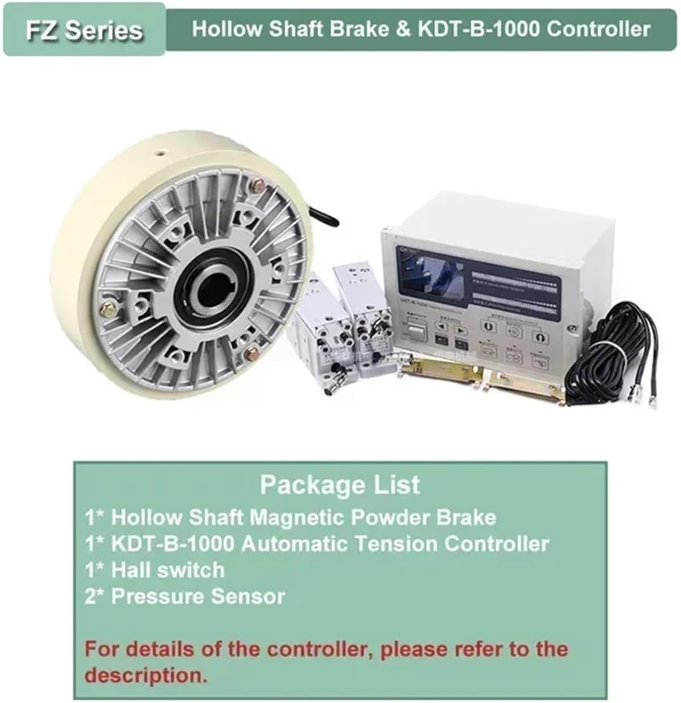 Hollow Shaft Single Shaft Magnetic Powder Brake DC24V 1400rpm 6-400Nm 0.6-40kg Controller Kit(Hollow and KDT-B,12Nm)