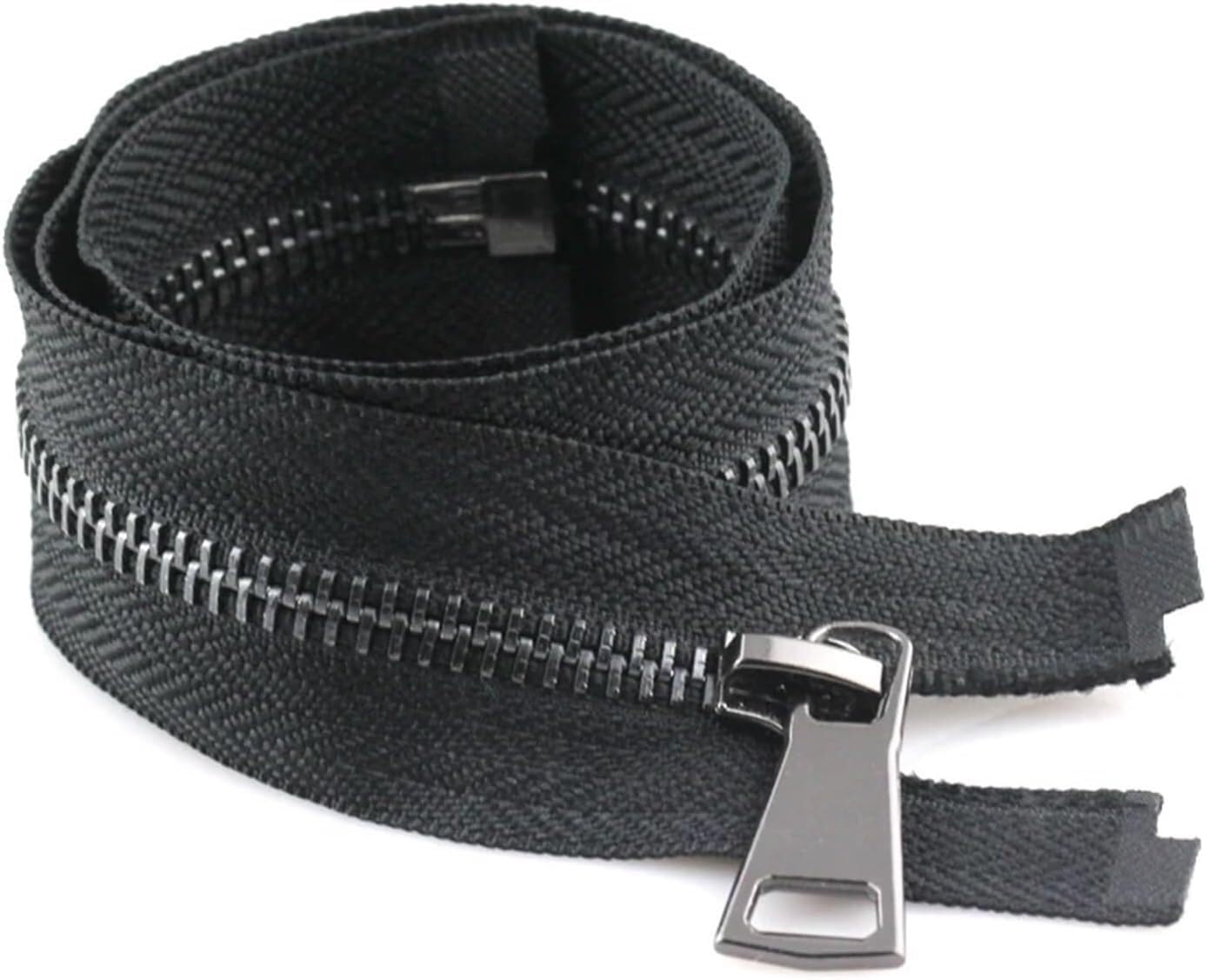 Cremallera con Dientes de Metal, Cremallera Negra con Extremo Abierto y Cerrado. Tirador de Cremallera.(70cm)