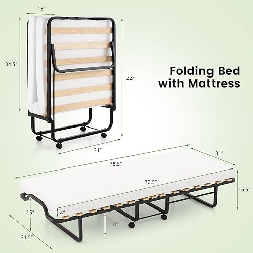Miniatura 3 de KOMFOTT Cama plegable con colchón de espuma viscoelástica de 4 pulgadas, cama plegable para invitados con marco de acero resistente, cuna portátil