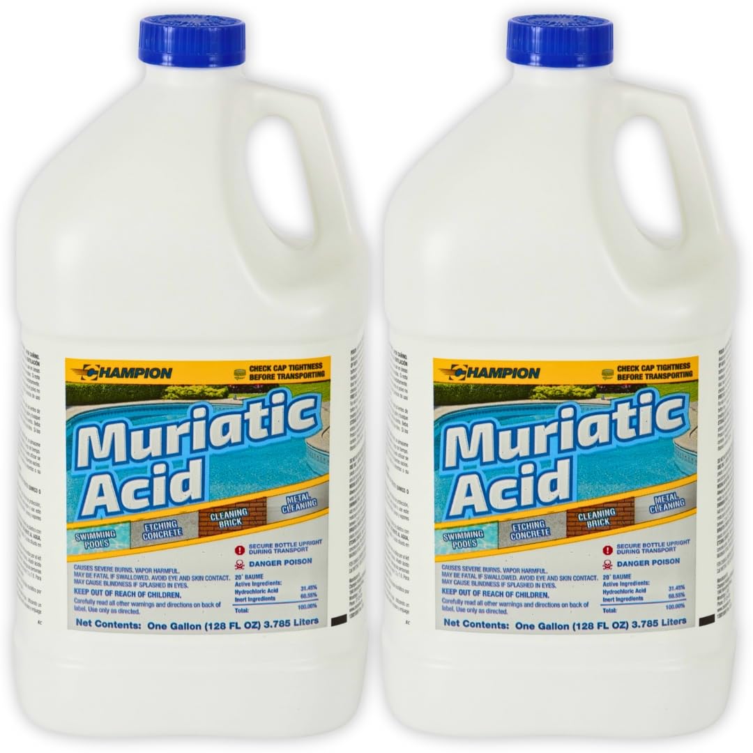 Champion Ácido muriático para piscinas y spas, reductor de pH/pH inferior para equilibrio de agua de piscina, 2 galones