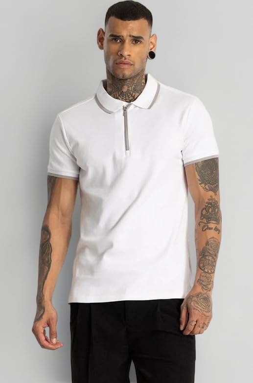 SNITCH Mihai White Plain Polo T-Shirts