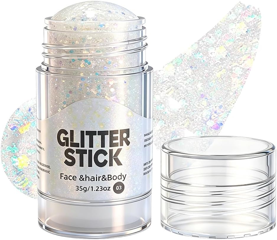 3 Pack Red White Blue Body Hair Glitter Stick, 2026 New USA Flag Star Face Glitter for 4th of July Outfits Women Kids, Waterproof Makeup Glitters for 250th Anniversary Accessories