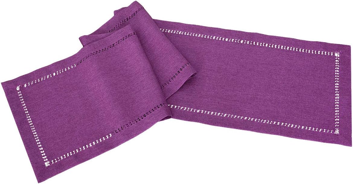 Grelucgo Super Large Hemstitch Purple Table Runner, Solid Color, Weddings, Easter and Everyday Use (14 x 132 Inch)