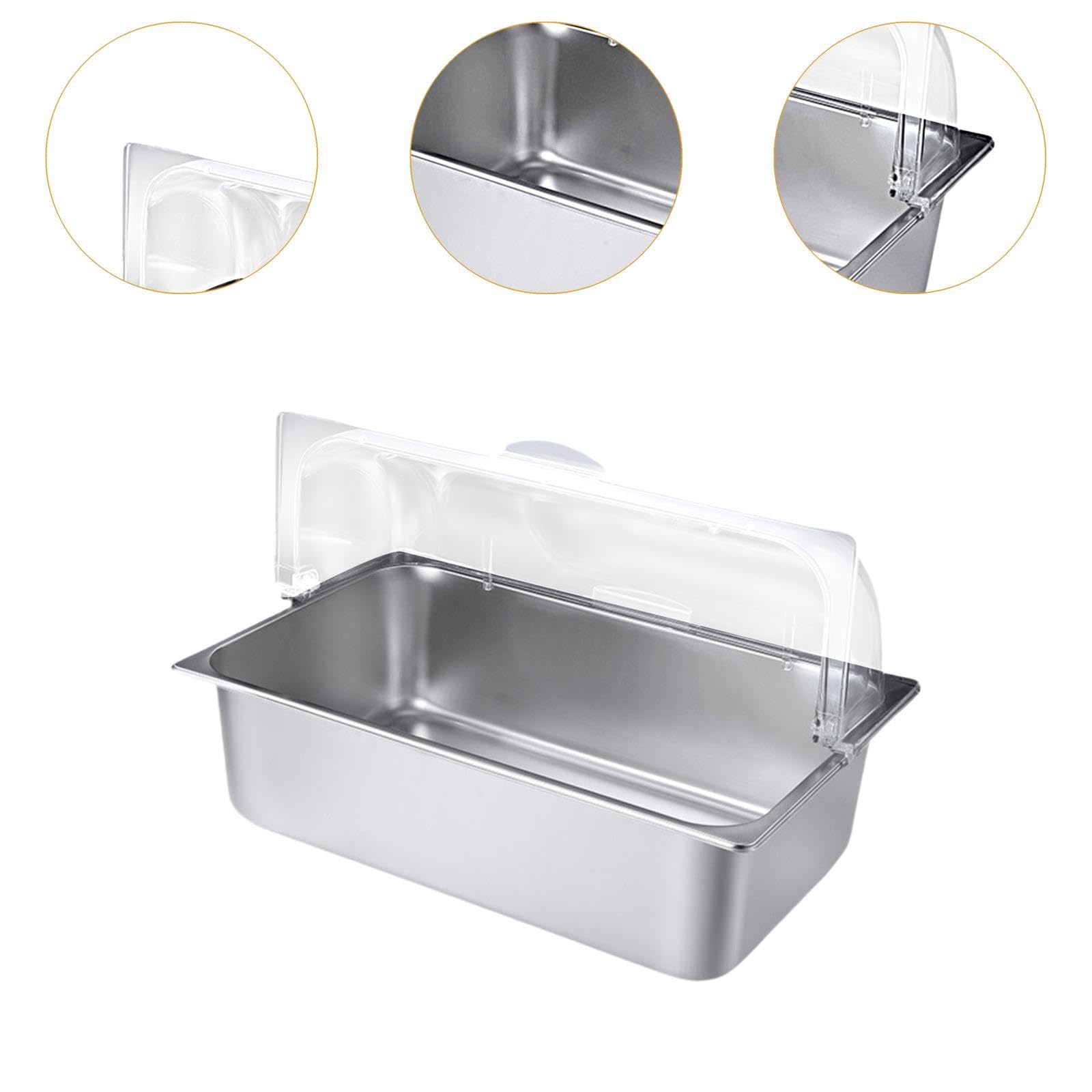 Chafing Dish Buffet Acero Inoxidable Bandeja Servidor Calentador Contenedor con Tapa Abatible Transparente Y 2 Acumuladores de Hielo Apto para Bufé Ba, 20.5 litros