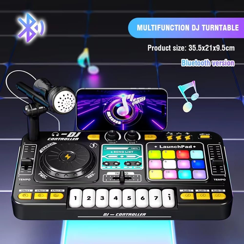 Tastiera Elettronica con Bluetooth Controller DJ Turntable Mixer per Bambini con Microfono Strumento Musicale Regalo per Bambini Giocattolo