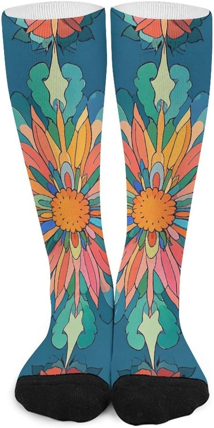 Vibrantly Colored Scottish Thistle Pattern Dress Sock for Women, Soft Breathable Crew Socks for Men, Lightweight Mid-Calf Socks