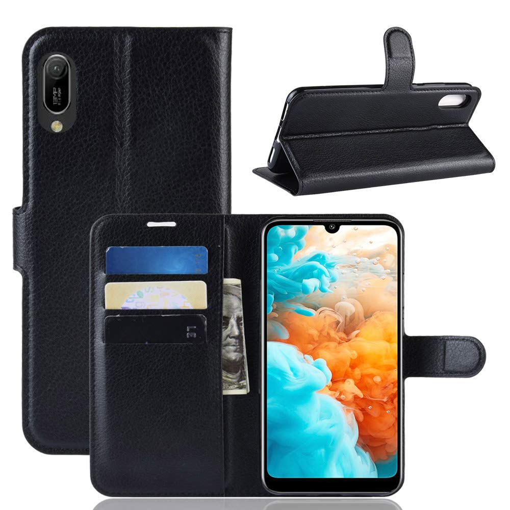 Cover Portafoglio In Pelle Per Huawei Y6 2019 | Con Chiusura Magnetica, Porta Carte E Supporto Per Video