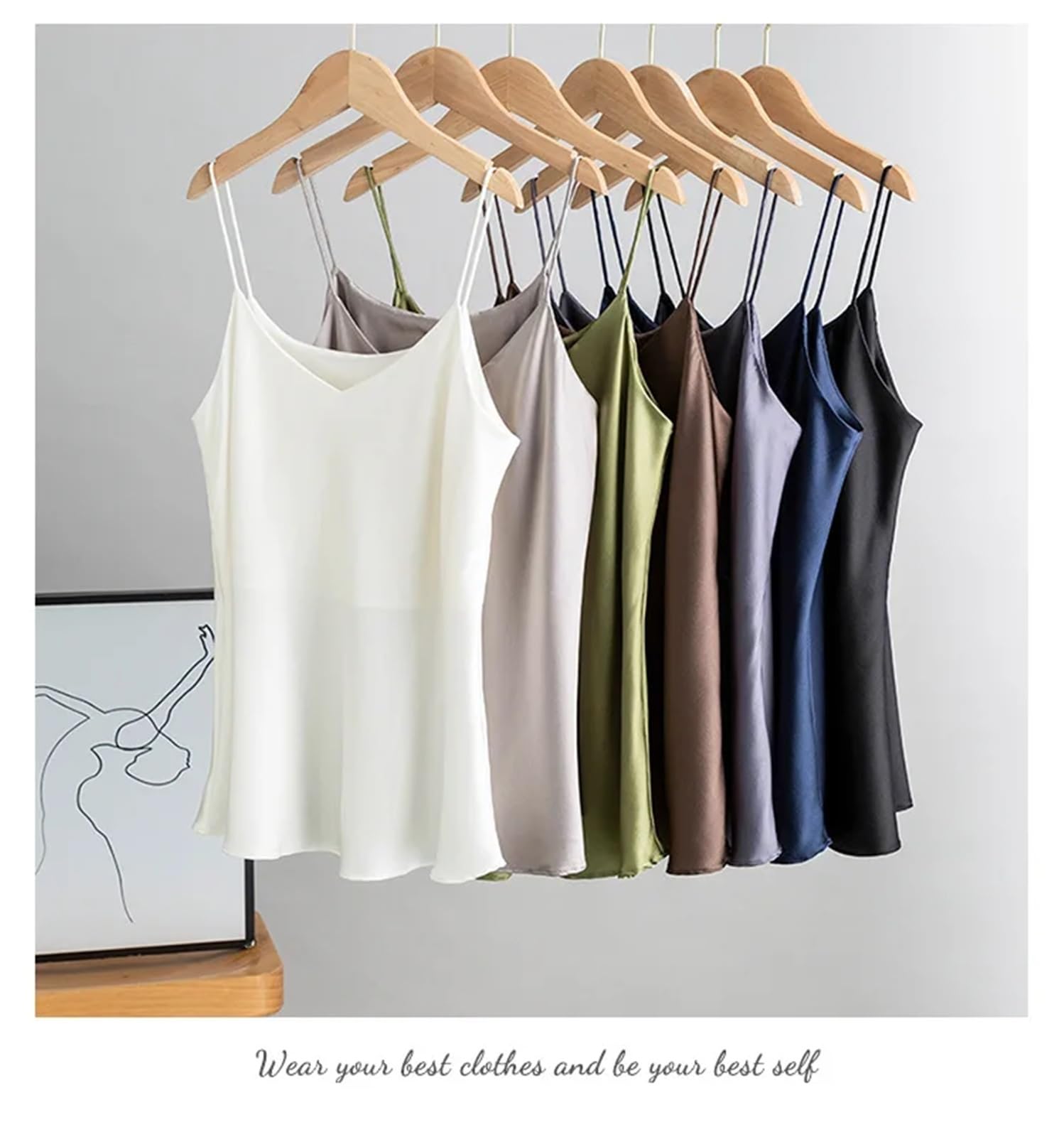 Top de Camisola de Seda Camisola de Seda Doble Capa for Mujer, Bandeau Morera, Camisetas sexys con Cuello en V, Chaleco Verano para IR al Trabajo