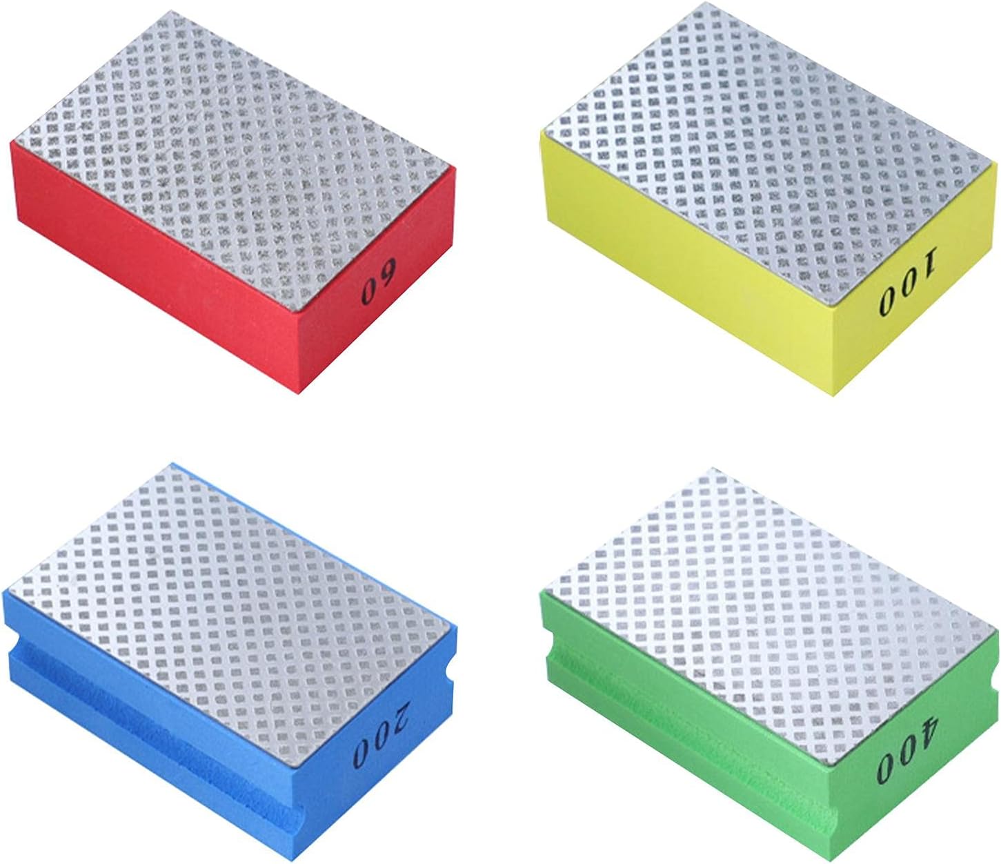 CALIDAKA 4 Pcs/Set Diamond Hand Polishing Pads,Glass Grinding Pads for Sanding Concrete Glass Stone Granite Marble(60#,100#,200#,400#)
