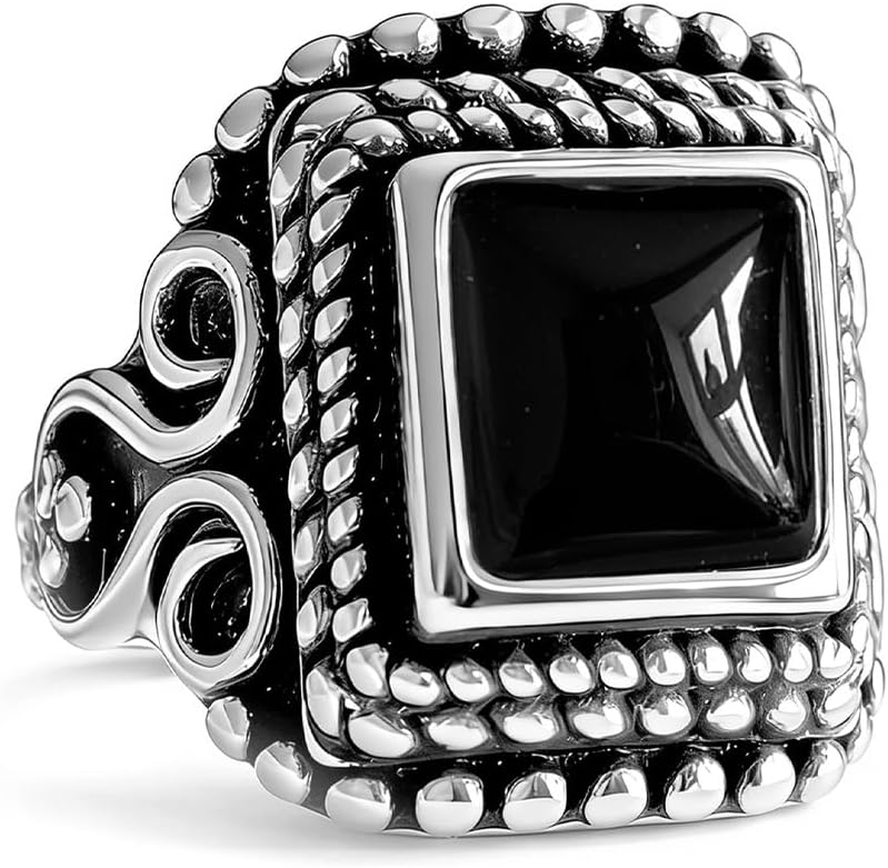 Square Stone Ring,Vintage Retro Sterling Silver Natural Crystal Quartz Gemstone Solitaire Boho Bohemian Ring Jewelry for Women Her