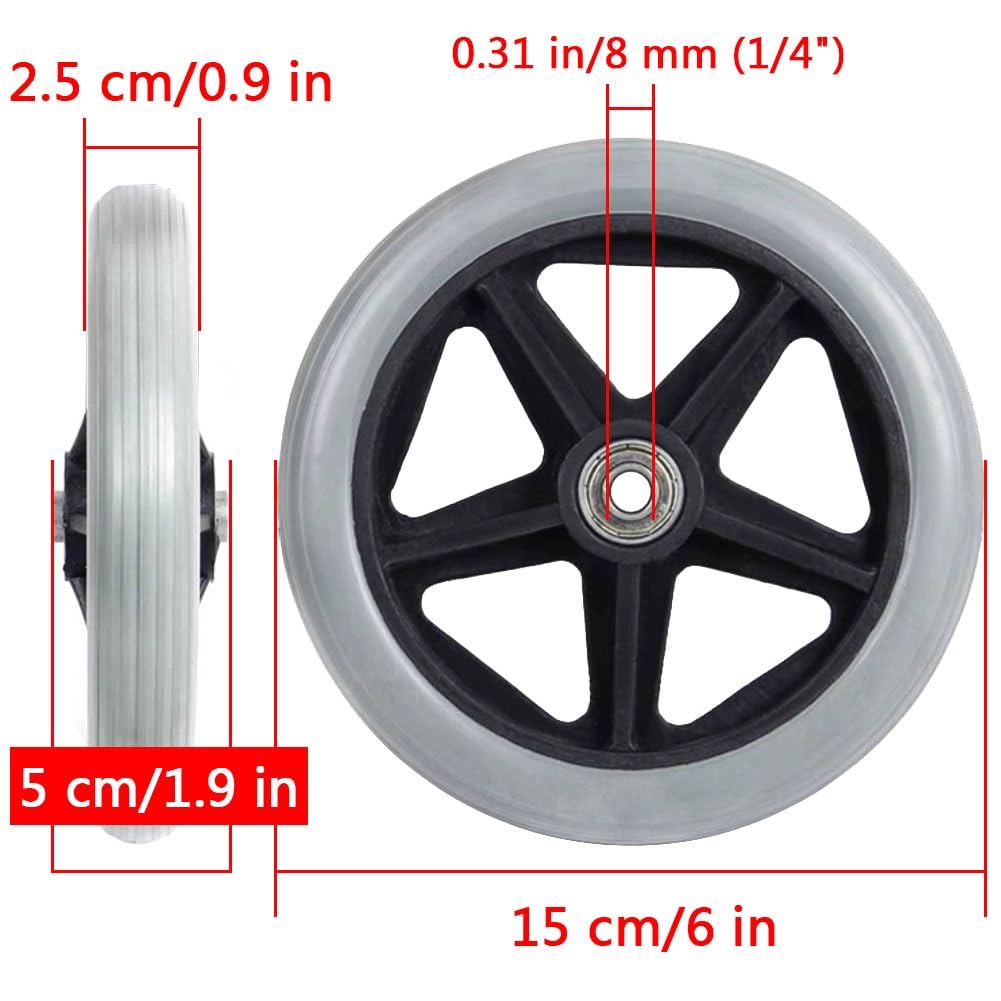 Wymienne przednie koła do wózka inwalidzkiego, Zestaw 2 zapasowych kół przednich do wózka inwalidzkiego, 6 cali, wielokolorowe(Grey)