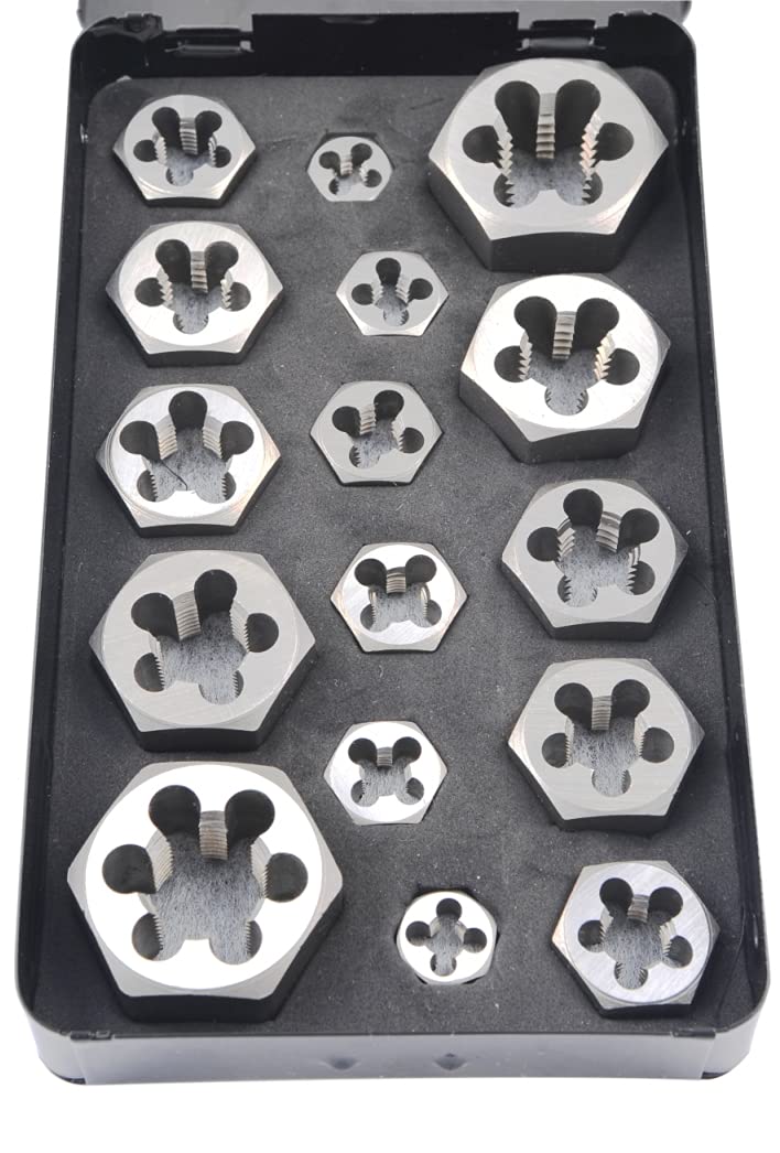 HHIP 1017-0016 - Juego de troqueles de rosca hexagonales (16 piezas, 1/4 a 3/4")