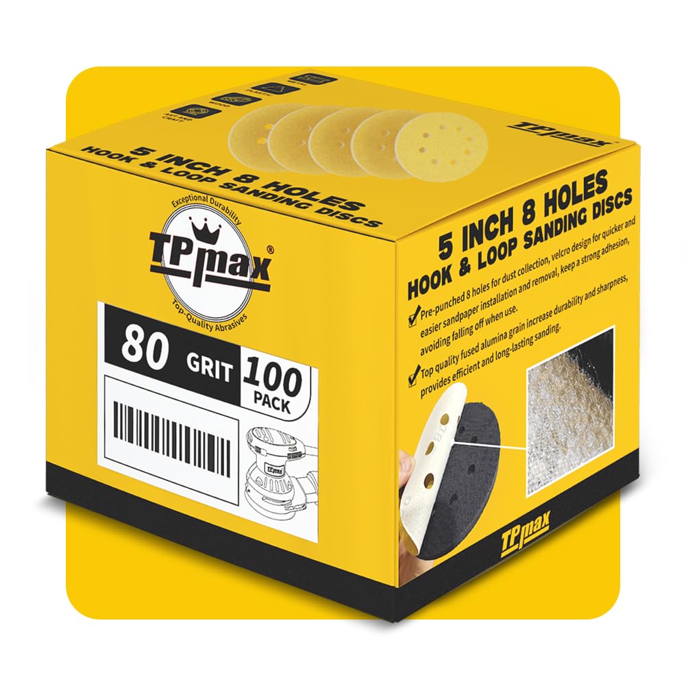 Disques Abrasifs Auto-agrippants 125mm 8 Trous 100 Pièces Grain 80 pour Ponceuse Orbitales