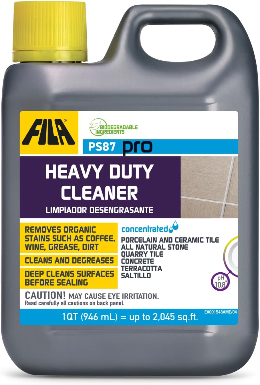 FILA Heavy Duty Cleaner PS87 PRO, Stain Remover Grease, Coffee, Wine, Wax, Ink, Hard Surface Floor Cleaner, ideal for Natural Stone, Terracotta, Quarry Tile, Concrete, Porcelain, 1 QT