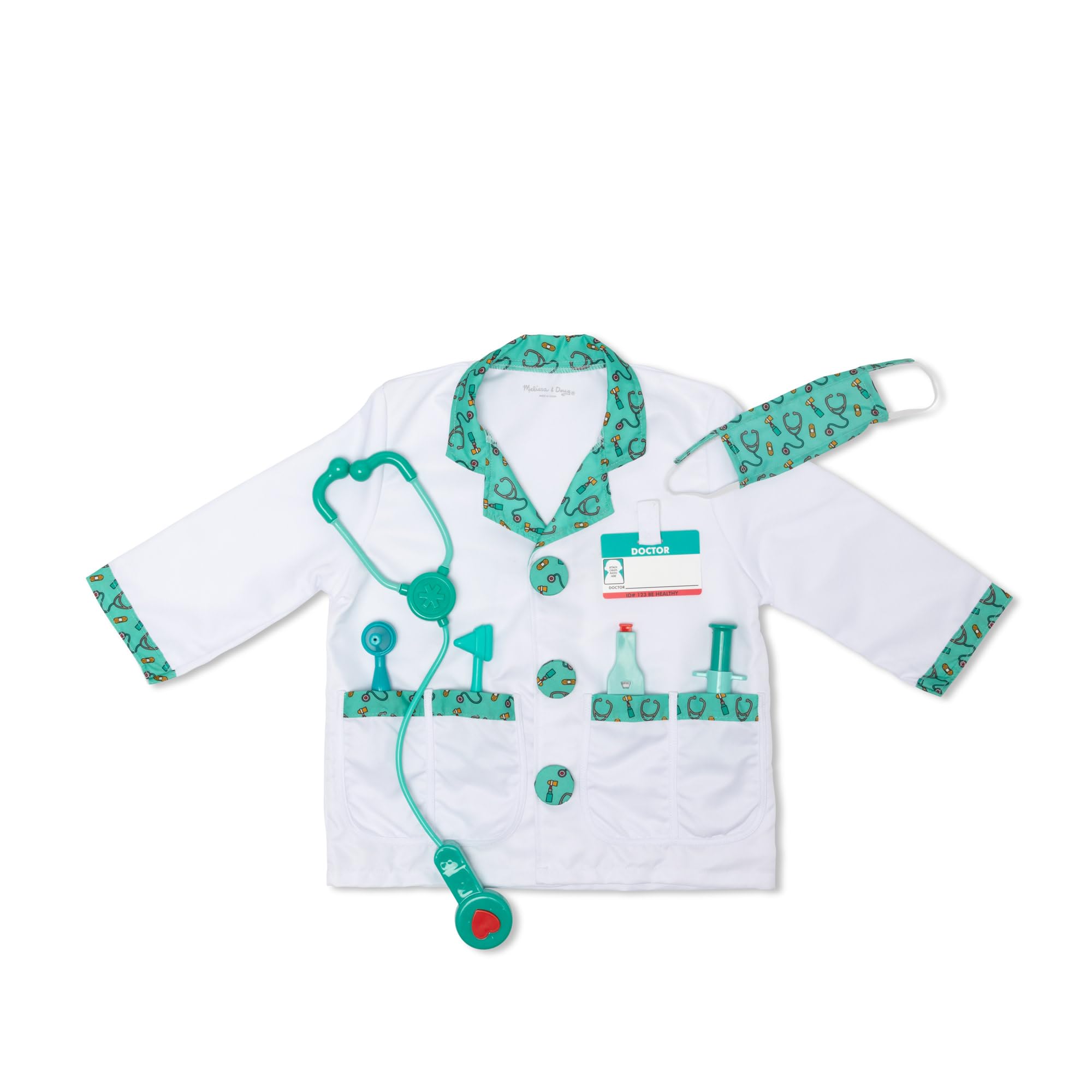 Melissa & Doug Costume da Dottore per Bambini - Camice Medico con Accessori Giocattolo, Costume Unisex, Gioco di Imitazione, Costumi di Halloween o Carnevale, Regalo per Bambini e Bambine, 3+ Anni