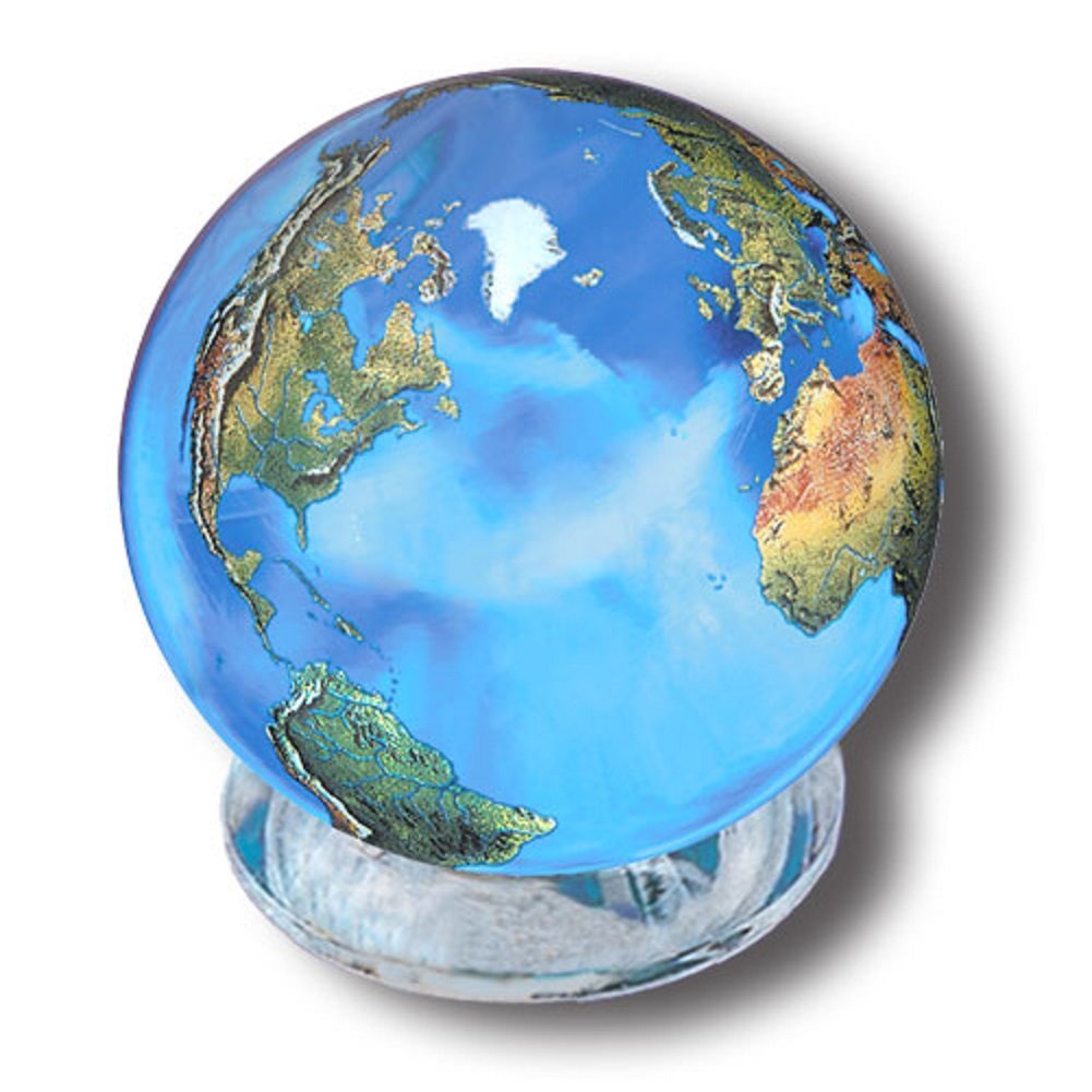 Marbles, Globes & GiftsAqua Crystal Earth Sphere with Natural Earth Continents, Gla